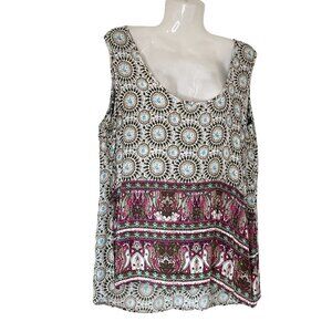 Jonathan Martin Bohemian Sleeveless Top with Burgundy Border Print